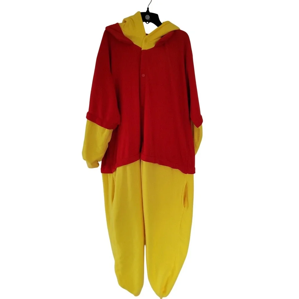 Winnie the Pooh Kigurumi Pajamas Costume‎ Adult L Hooded One Piece Yellow Red #S